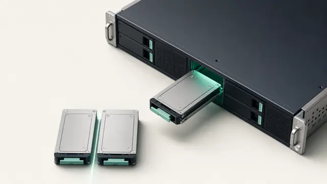 Два зеркальных NVMe-накопителя и сменный диск, входящий в отсек сервера
